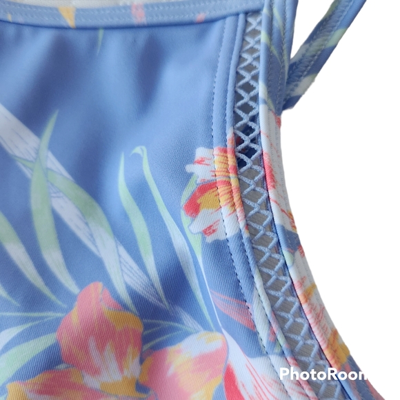 Roxy NWOT Girls Make Waves, Move Mountains Blue Floral Bralette Bikini Top 8-10 - Picture 5 of 10